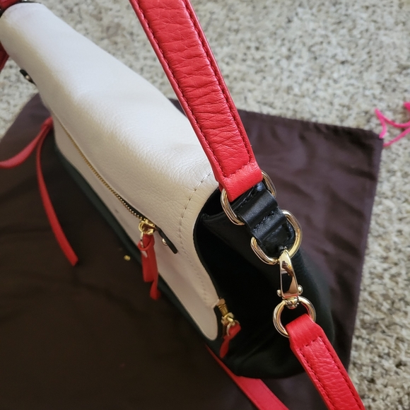 Kate Spade Large Leather cross body or hand bag satchel. Black red and cream - Picture 6 of 8
